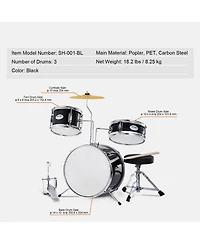 Sugift Kids Drum Set 3-Piece 14" Beginner Kit with Throne Pedal Sticks Black