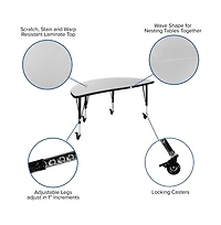 Mobile 47.5" Half Circle Wave Flexible Collaborative Kids Adjustable Activity Table