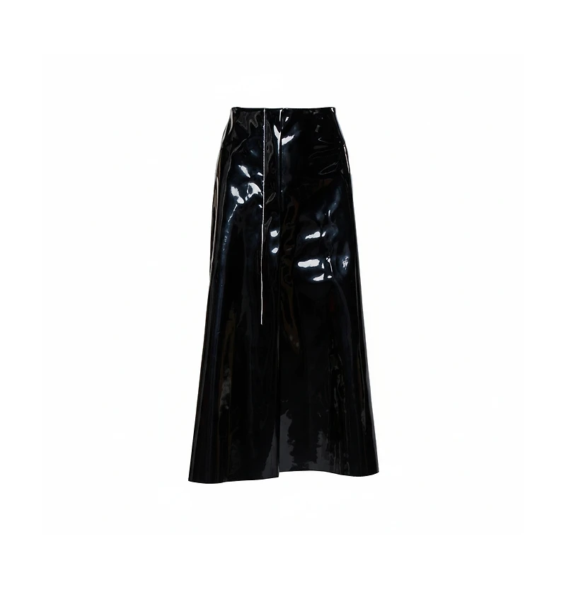 Pre-Owned Marni Women's Faux Patent Leather Hanging Thread Detail Midi Skirt