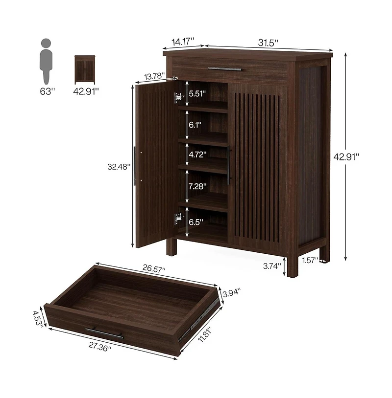 Slickblue Shoe Storage Cabinet with Doors and Top Drawer