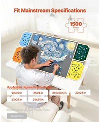 Sugift 1500-Piece Rotating Puzzle Board 34"x25" with Drawers and Cover