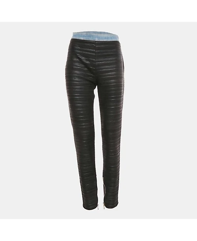 Pre-Owned Balmain Black Denim Trim Stretch Crepe Pleated Pants