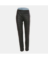Pre-Owned Balmain Black Denim Trim Stretch Crepe Pleated Pants