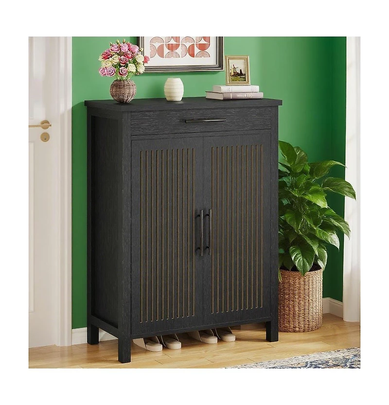 Slim Shoe Rack with Doors for Small Entryways