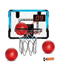 Mecale Kids Basketball Hoop, Over-the-Door Mini Basketball Goal with Electronic Scoreboard and Led Light for Ages 3+