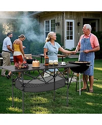 Costway Patio Folding Camping Table with Aluminum Roll-up Tabletop & Mesh Basket