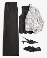 Liverpool Los Angeles Womens Notch Collar Cropped Blazer Sleeveless Lace Knit Top Notch Collar Cropped Blazer