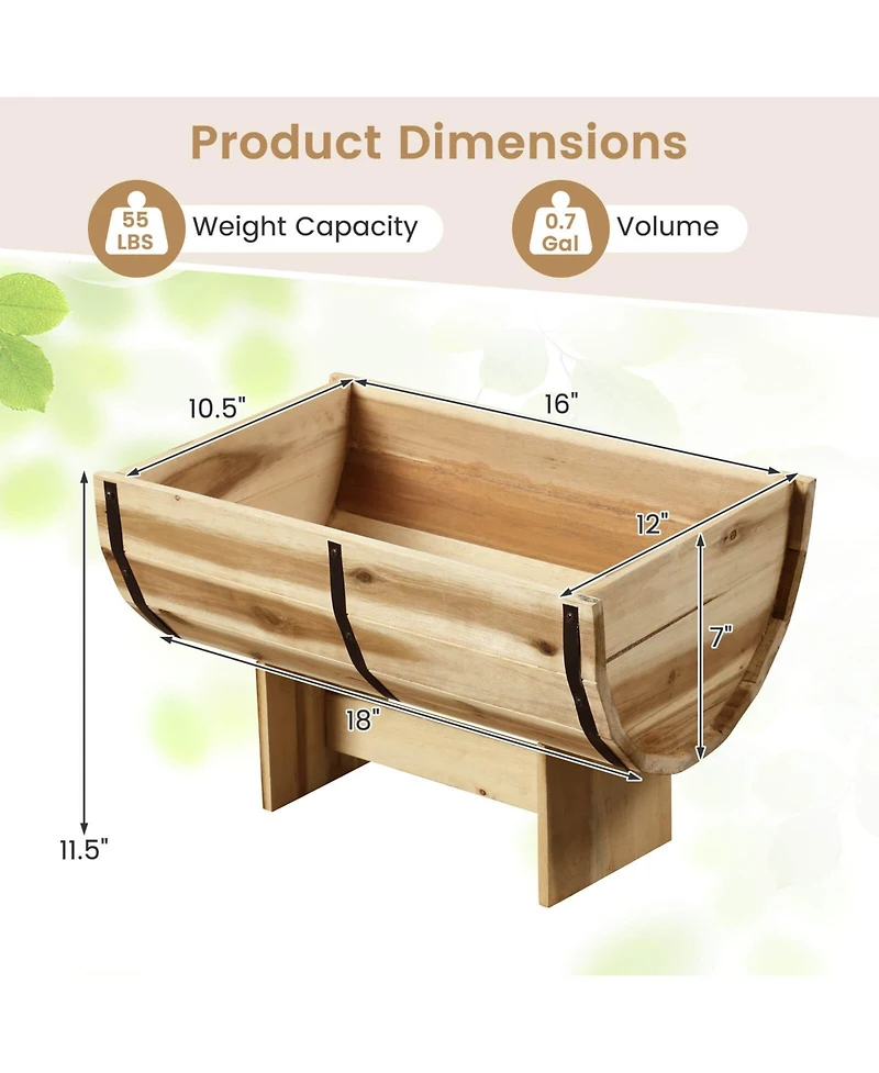 Costway Outdoor Wooden Planter Solid Acacia Wood Half-Barrel Planter Box with Legs