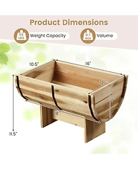 Costway Outdoor Wooden Planter Solid Acacia Wood Half-Barrel Planter Box with Legs