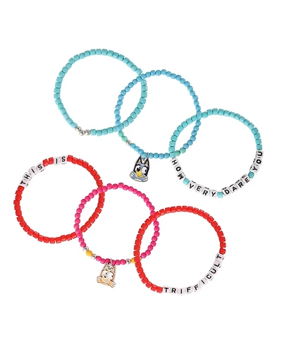 Bluey Pink & Teal Beaded Bracelet Set with Character Charms - 6 Pack