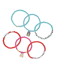 Bluey Pink & Teal Beaded Bracelet Set with Character Charms - 6 Pack