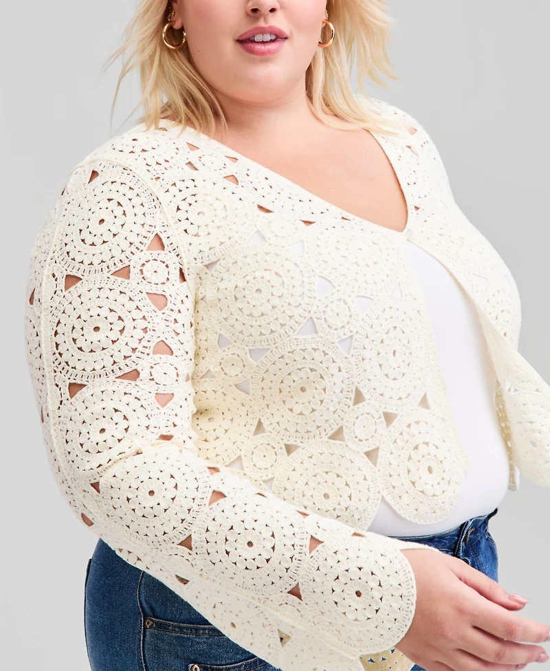 And Now This Trendy Plus Crochet Circle One-Button Cardigan, Macy's Exclusive
