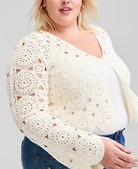 And Now This Trendy Plus Crochet Circle One-Button Cardigan, Macy's Exclusive