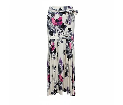 Pre-Owned Roberto Cavalli Women's Cream Floral Print Silk Satin Maxi Skirt
