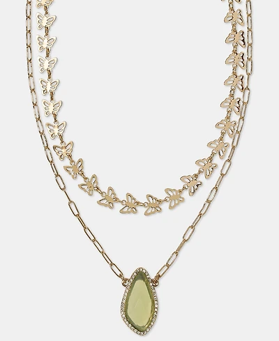 lonna & lilly Gold-Tone Stone Butterfly Layered Necklace