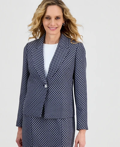 Kasper Petite Jacquard Peak Lapel One Button Jacket