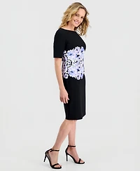 Kasper Women's Printed Scuba Crepe Elbow-Sleeve Sheath Dress