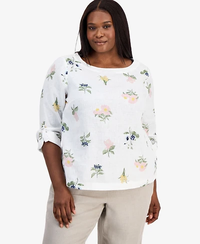 Charter Club Plus Darling Floral Crewneck Shirt, Macy's Exclusive