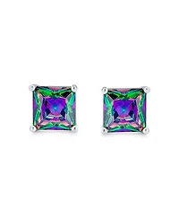 Bling Jewelry Classic Set of 2 Round & Square Mystic Rainbow Cubic Zirconia Cz Stud Earrings Silver Screwback Posts 7MM
