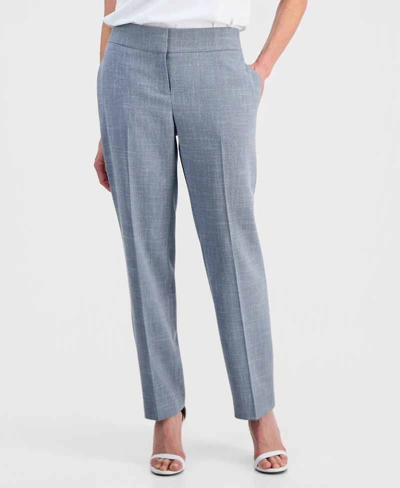 Kasper Women's Plaid Fly Front High-Rise Slim Pants