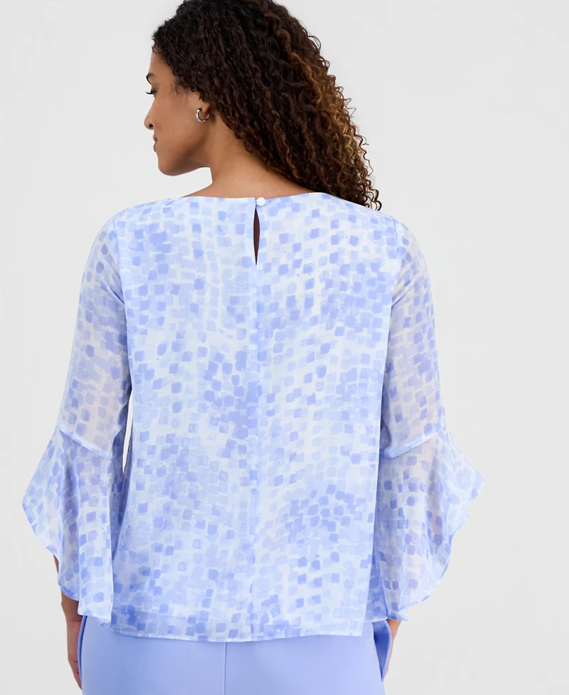 Kasper Women's Printed Ruffle-Sleeve Blouse, Regular & Petite