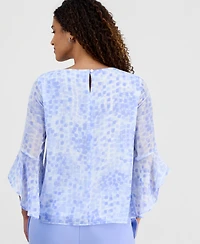Kasper Women's Printed Ruffle-Sleeve Blouse, Regular & Petite