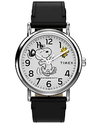 Timex Unisex Quartz Analog Black Leather Watch, 38mm