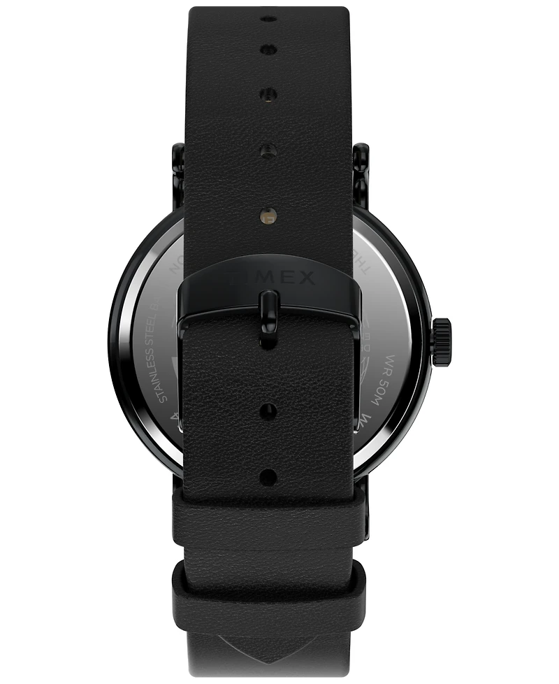 Timex Men's Quartz Analog Black Leather Watch, 40mm