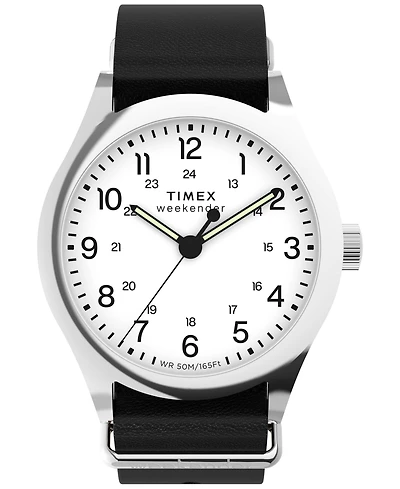 Timex Men's Quartz Analog Black Leather Watch, 39mm