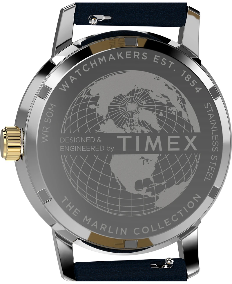 Timex Men's Quartz Analog Blue Leather Watch, 40mm