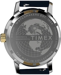 Timex Men's Quartz Analog Blue Leather Watch, 40mm