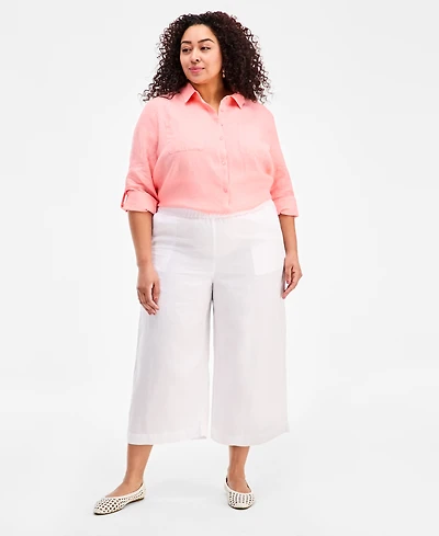 Charter Club Plus Woven Linen Cropped Wide-Leg Pants, Macy's Exclusive