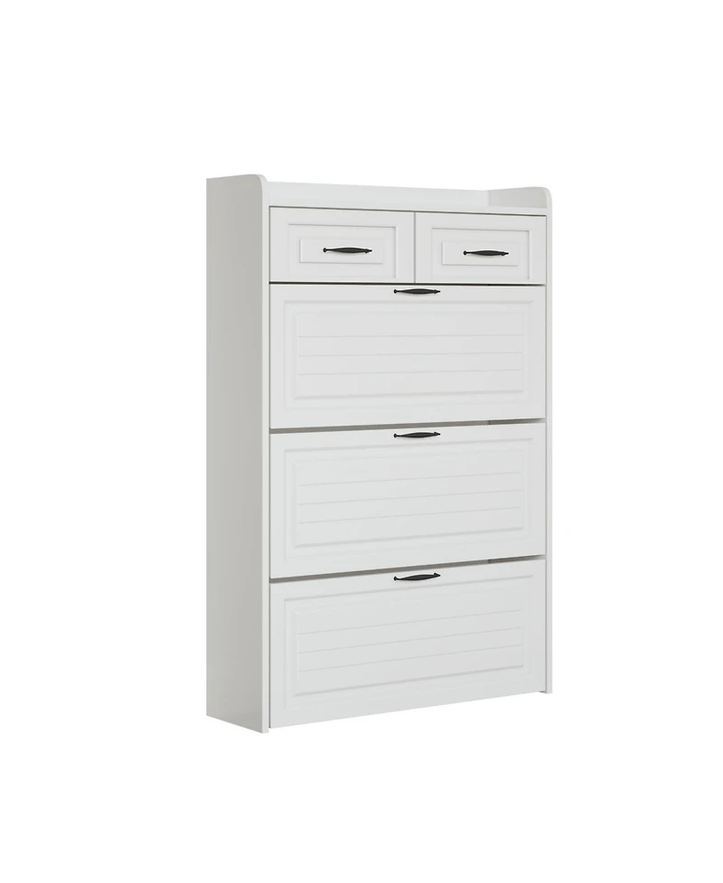Clihome 3 Doors Shoe Cabinet with 2 Drawers,Large Space for Storage,White