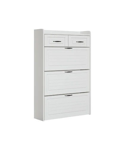 Clihome 3 Doors Shoe Cabinet with 2 Drawers,Large Space for Storage,White