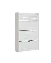 Clihome 3 Doors Shoe Cabinet with 2 Drawers,Large Space for Storage,White
