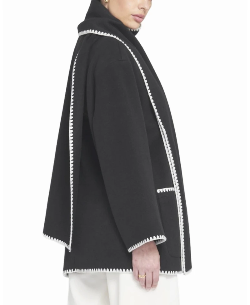 Elle Collection Women's Coat With Detachable Scarf Shirt Jacket