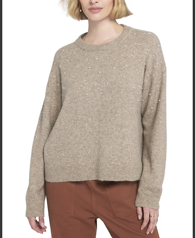 Elle Collection Women's Pearl Trimmed Sweater Pullover