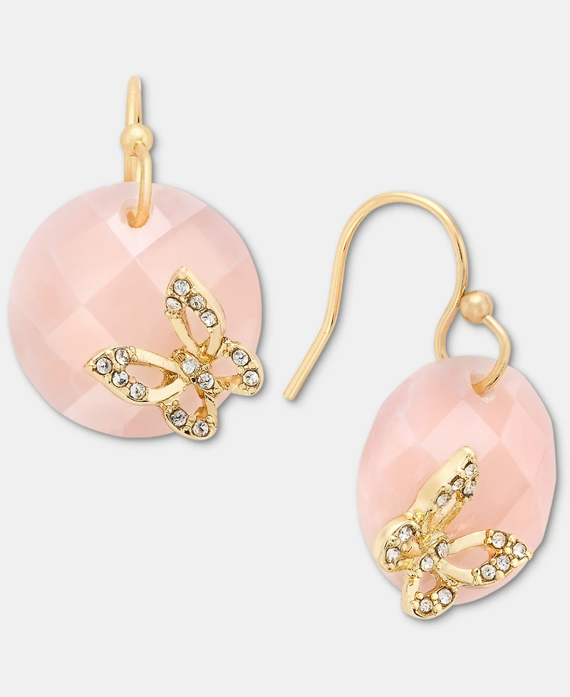 lonna & lilly Gold-Tone Butterfly Pave Pink Stone Bead Drop Earrings