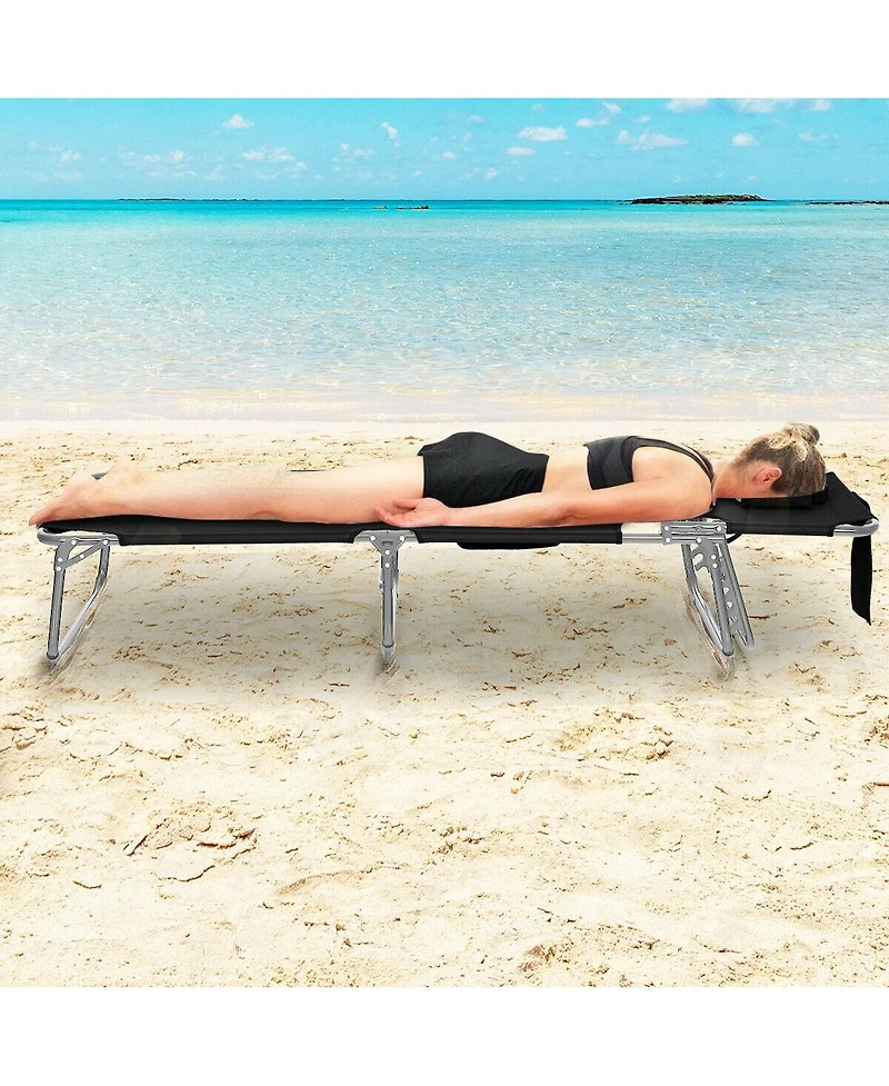Inolait Sugift Black Folding Beach Lounge Chair with Pillow for Outdoor