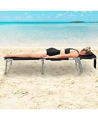 Inolait Sugift Black Folding Beach Lounge Chair with Pillow for Outdoor