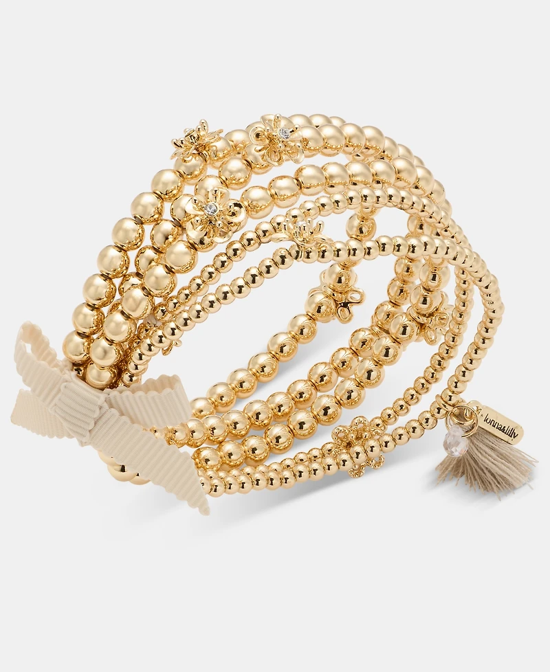 lonna & lilly Gold-Tone Crystal Multi Bead Layered Stretch Bracelet