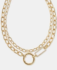 Dkny Gold-Tone Pave & Polished Circle & Rectangle Layered Chain Link Necklace, 16" + 3" extender