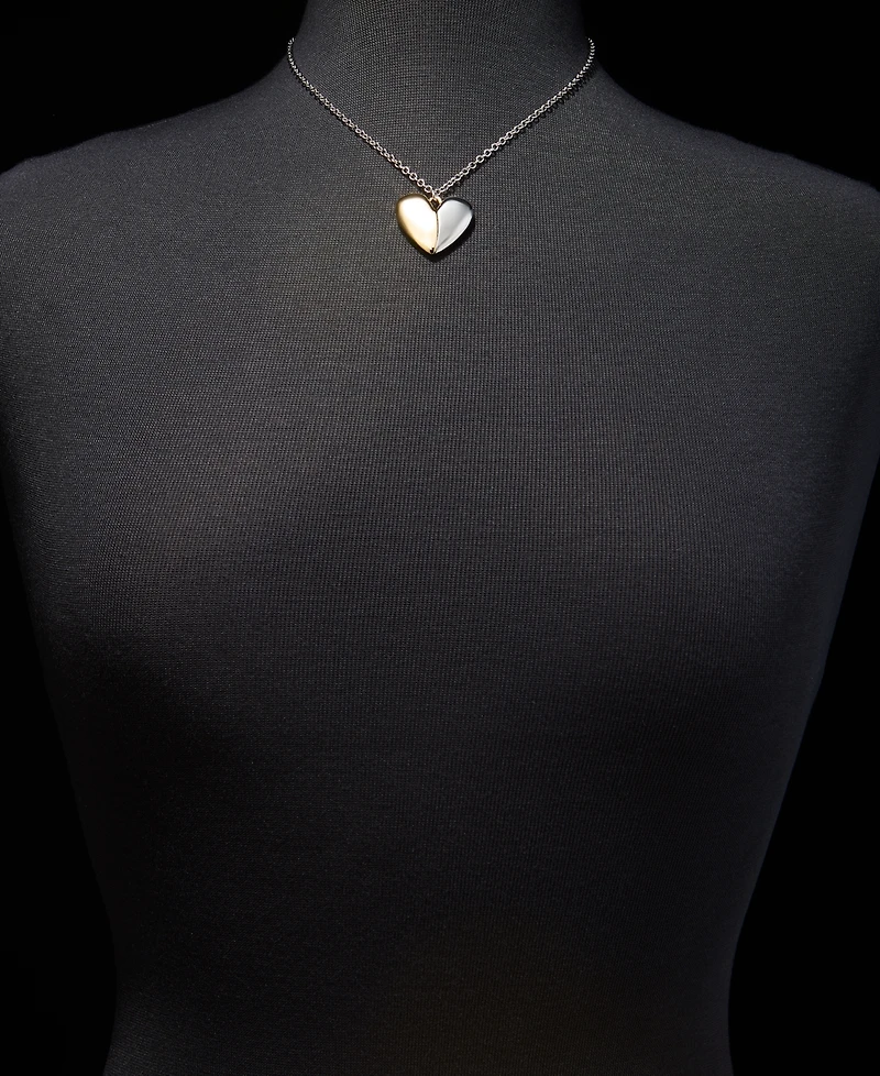 Dkny Two-Tone Puff Heart Pendant Necklace, 16" + 3" extender