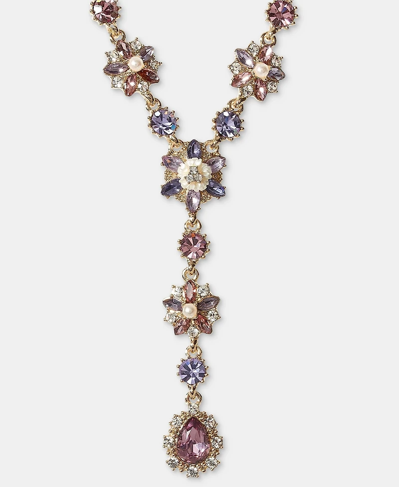 Marchesa Gold-Tone Crystal Cluster Lariat Necklace, 16" + 3" extender