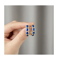 Sterling Silver 14K Gold Plated Cubic Zirconia Oblong Hoop Spring Lock Earrings.