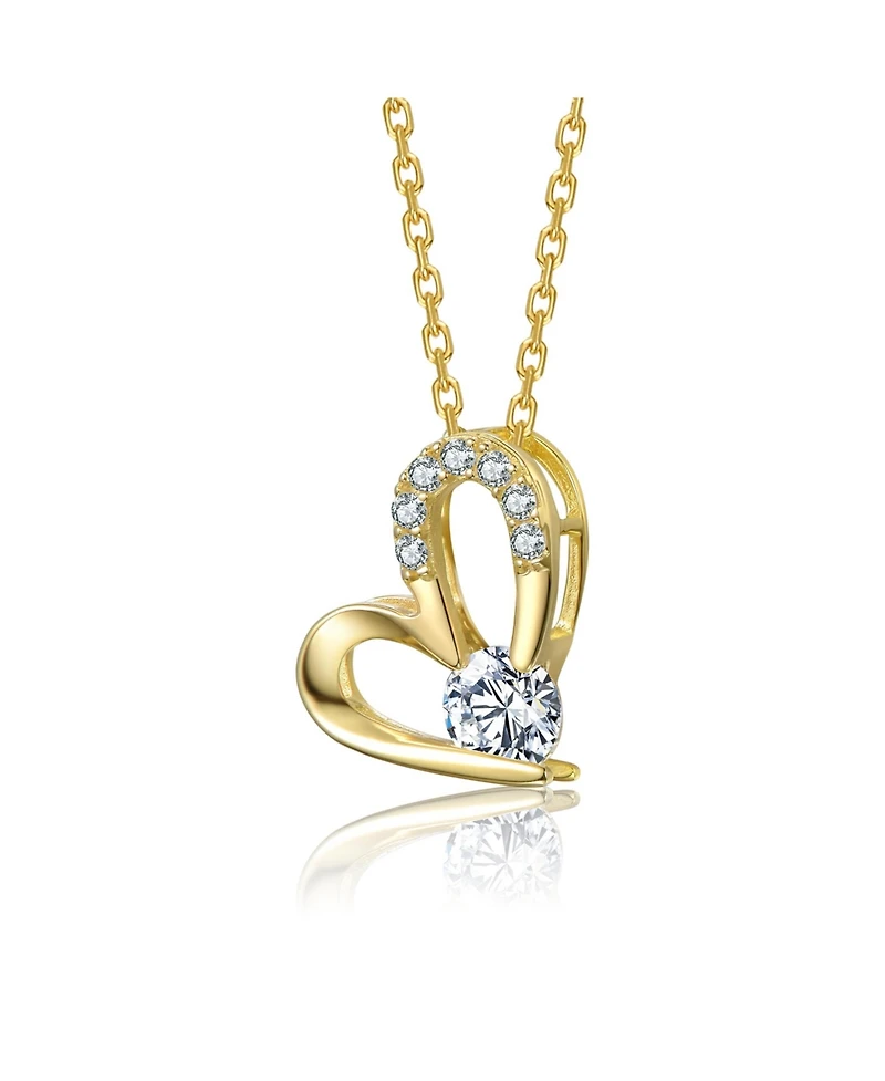 Rachel Glauber 14K Gold Plated with Clear Cubic Zirconia Heart Design Pendant Necklace