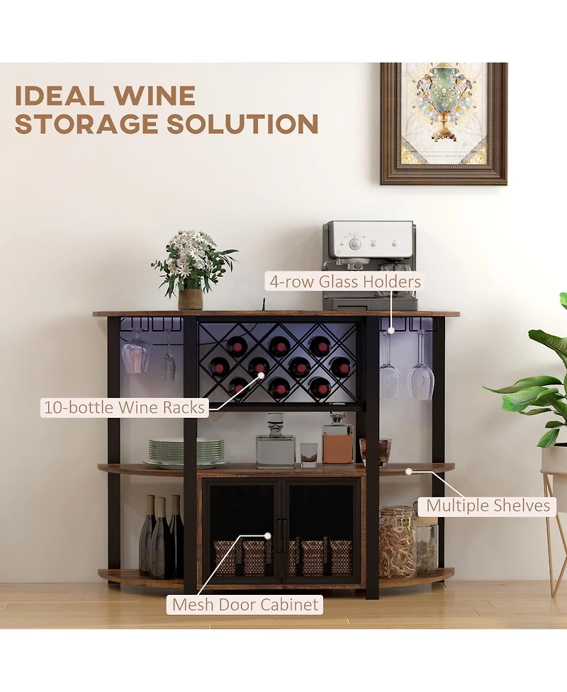 Homcom Led Wine Cabinet with Charging Station, Wine Racks, Glass Holders