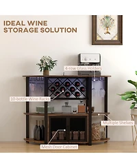 Homcom Led Wine Cabinet with Charging Station, Wine Racks, Glass Holders
