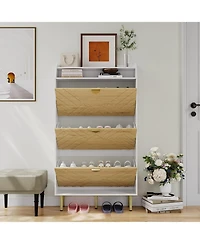 Shoe Cabinet with 3 Drawers, Slim Freestanding Shoe Storage Organizer, White Wood Grain Finish, Hidden Rack