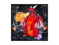 Mondawe 8 ft Halloween Inflatables Blow-up Red Dragon with Wings Skull